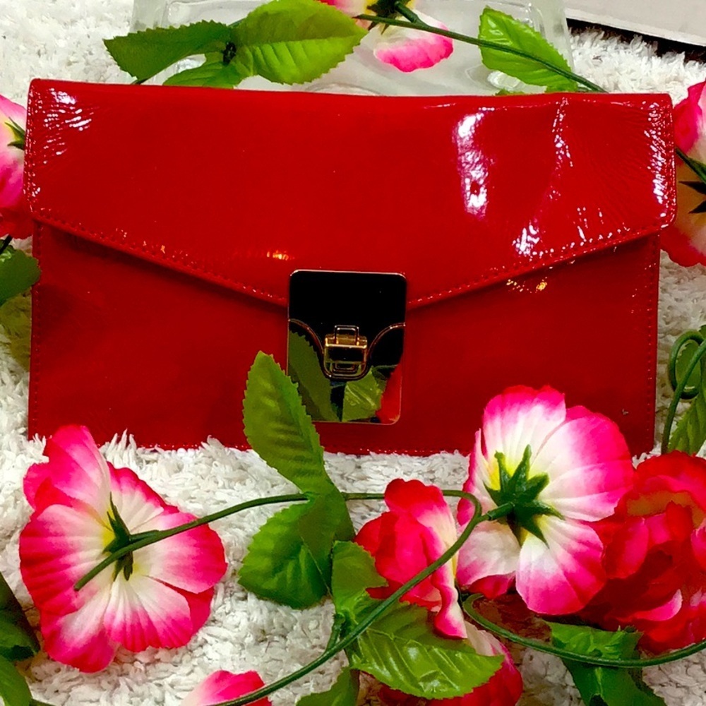 Talbots candy apple red envelope clutch bag